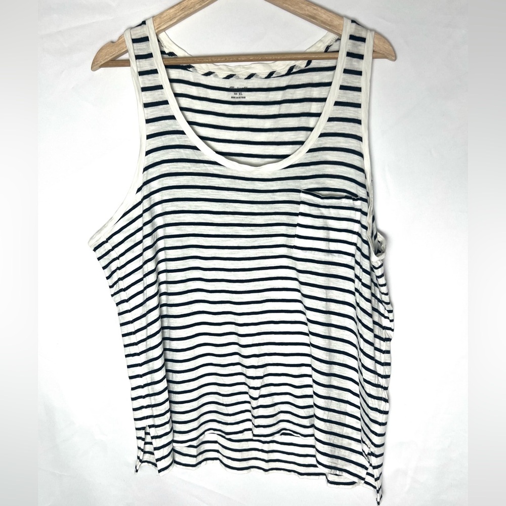 Madewell Navy and White Striped Tank Top, XL